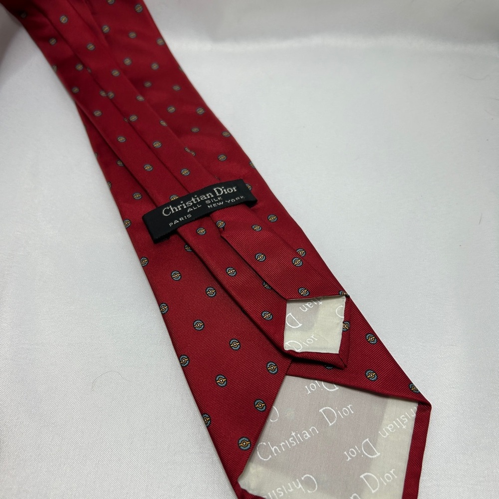 Christian Dior Men's Red Silk Tie with Micro Dot Pattern